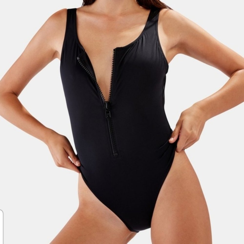 Solid and Striped Anne-Marie Zip One Piece - Black